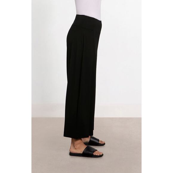 Sympli Women's Bamboo Wide Leg Pants Size L Black Cropped - Picture 2 of 4